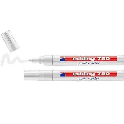 Edding 750 Paint marker blister de 2 - 2 bolígrafos - punta redonda 2-4 mm - marcador de pintura para rotular metal, vidrio, roca o plástico - resistente al calor, permanente e impermeable