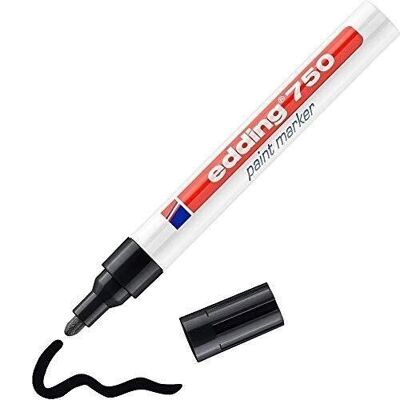 Edding 750 Lackmarker - Schwarz - Blister mit 1 B2C - 1 Stift - Rundspitze 2-4 mm - Lackmarker zum Beschriften von Metall, Glas, Gestein oder Kunststoff - Hitzebeständig, dauerhaft und wasserfest