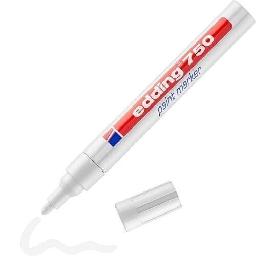 Edding 750 Marqueur peinture - blanc - blister de 1 B2C - 1 stylo - pointe ronde 2-4 mm - marqueur de peinture pour l'étiquetage du métal, verre, roche ou du plastique - résistant à la chaleur, permanent et étanche