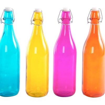 BOTTIGLIA VETRO FERRO 8X8X32 1000 ML, 4 ASSORTIMENTI. PC185124