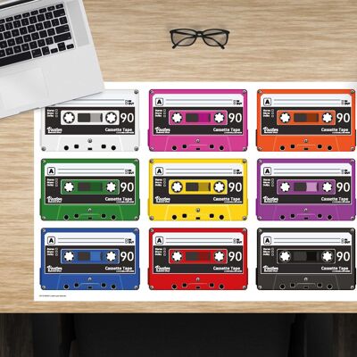 Premium Vinyl Desk Pad for Kids and Adults - Colorful Cassette Tapes - 60 x 40 cm (BPA Free)