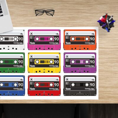 Premium Vinyl Desk Pad for Kids and Adults - Colorful Cassette Tapes - 60 x 40 cm (BPA Free)