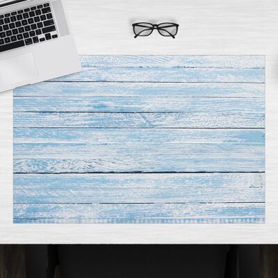 Premium Vinyl Desk Pad for Kids and Adults - Blue Wooden Boards with Vintage Look - 60 x 40 cm (BPA Free)