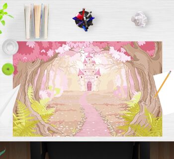 Sous-main en vinyle premium pour enfants - château de conte de fées dans la forêt enchantée rose - 60 x 40 cm (sans BPA) 1