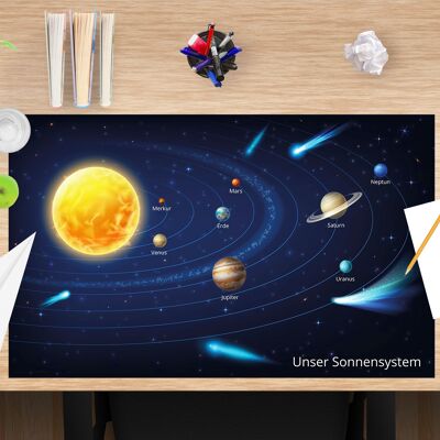 Sottomano da scrivania in vinile di alta qualità per bambini e adulti - Il nostro sistema solare - 65 x 40 cm (senza BPA)