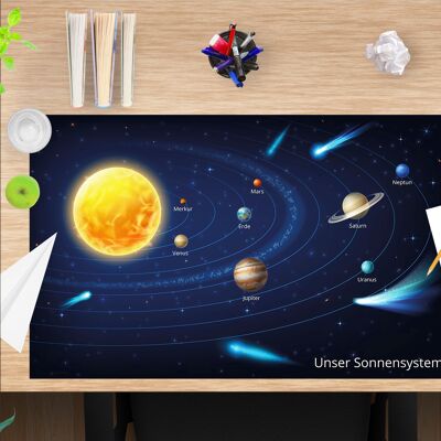 Almohadilla de escritorio de vinilo premium para niños y adultos - Nuestro sistema solar - 65 x 40 cm (sin BPA)