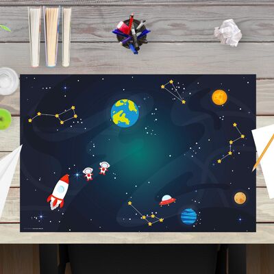 Alfombrilla de escritorio de vinilo premium para niños - Aventuras espaciales - 60 x 40 cm (sin BPA)