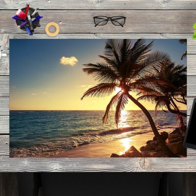 Premium Vinyl Desk Pad for Kids and Adults - Palm Trees on the Beach - 60 x 40 cm (BPA Free)