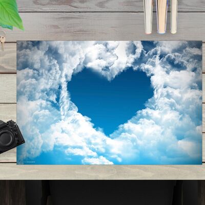 Almohadilla de escritorio de vinilo premium para niños y adultos - Un corazón de nubes - 60 x 40 cm (sin BPA)