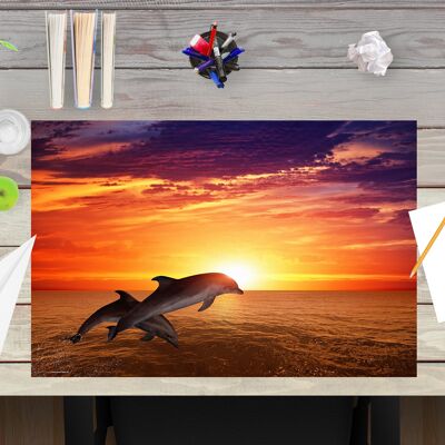Almohadilla de escritorio de vinilo premium para niños y adultos - Sunset Dolphins - 60 x 40 cm (sin BPA)