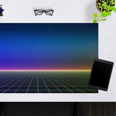 Premium Vinyl Desk Pad for Kids and Adults - Retro Synthwave - 70 x 40 cm (BPA Free)