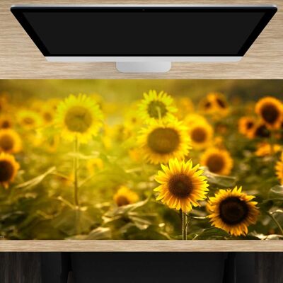 Schreibunterlage aus premium Vinyl XXL mit integriertem Mousepad – Sonnenblumenfeld – 100 x 50 cm – BPA-frei