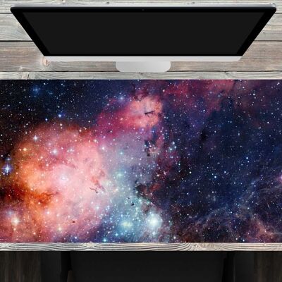 Schreibunterlage aus premium Vinyl XXL mit integriertem Mousepad – Entfernte Galaxie – 100 x 50 cm – BPA-frei