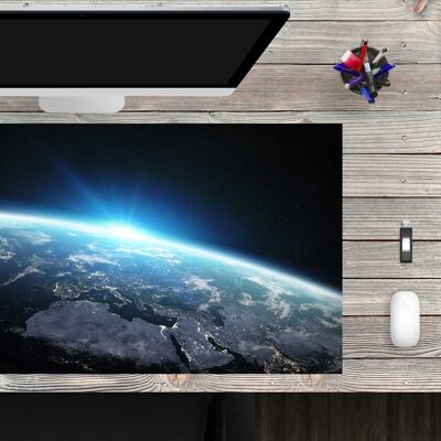Desk pad made of premium vinyl XXL with integrated mouse pad - globe at night - 100 x 50 cm - BPA-free