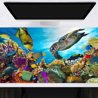 Desk pad made of premium vinyl XXL with integrated mousepad - underwater world - 100 x 50 cm (BPA-free)