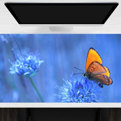 Desk pad made of premium vinyl XXL with integrated mouse pad - orange butterfly - 100 x 50 cm (BPA-free)