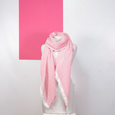 Scarf - with fine striped pattern - fuchsia