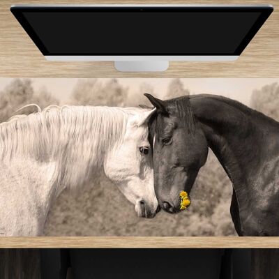 Desk pad made of premium vinyl XXL with integrated mouse pad - Loving Horses - 100 x 50 cm (BPA-free)