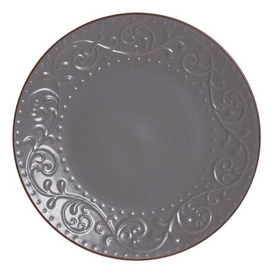 STONEWARE PLATE 27.5X27.5X3 GRAY RELIEF PC188260