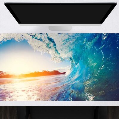 Desk pad made of premium vinyl XXL with integrated mousepad - The perfect wave - 100 x 50 cm (BPA-free)