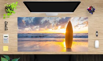 Sous-main en vinyle premium XXL avec tapis de souris intégré - planche de surf sur la plage - 100 x 50 cm (sans BPA) 1
