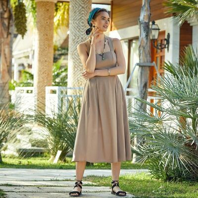 Fit And Flare Camel Cotton Boho Dress