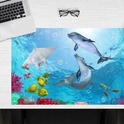 Almohadilla de escritorio de vinilo premium - Delfines bajo el agua - 60 x 40 cm (sin BPA)