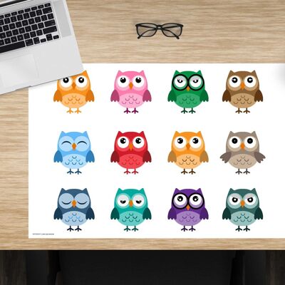 Premium Vinyl Desk Pad - Colorful Owls - 60 x 40 cm (BPA Free)