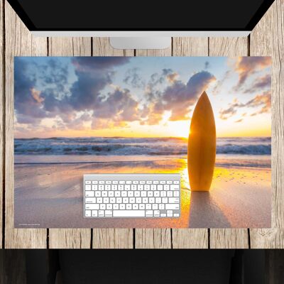 Sous-main en vinyle haut de gamme - Planche de surf sur la plage - 60 x 40 cm (sans BPA)