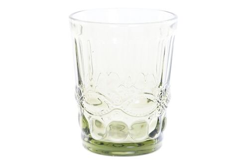 VASO CRISTAL 8X8X10 240ML, GRABADO VERDE PC191414