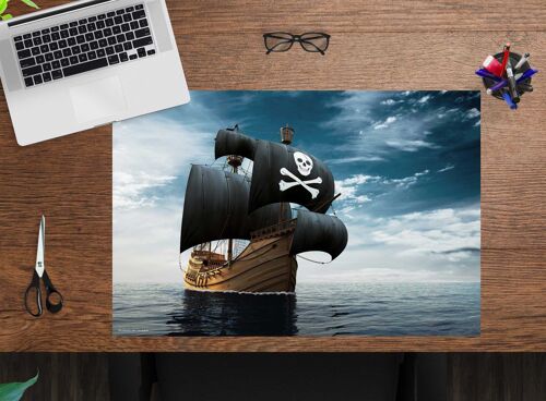Schreibunterlage aus premium Vinyl für Kinder und Erwachsene – Piratenschiff – 60 x 40 cm (BPA-frei)