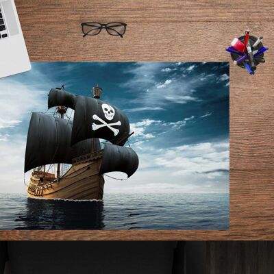 Schreibunterlage aus premium Vinyl für Kinder und Erwachsene – Piratenschiff – 60 x 40 cm (BPA-frei)