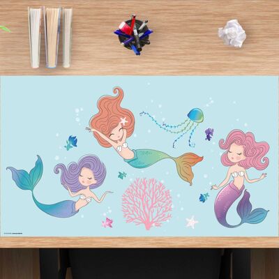 Writing pad made of premium vinyl "for girls - three mermaids - 74 x 40 cm", (BPA-free)
