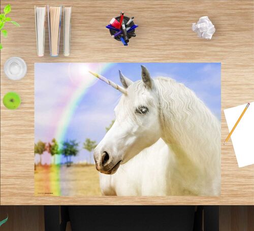 Schreibunterlage aus premium Vinyl für Mädchen – Weißes Einhorn – 60 x 40 cm (BPA-frei)