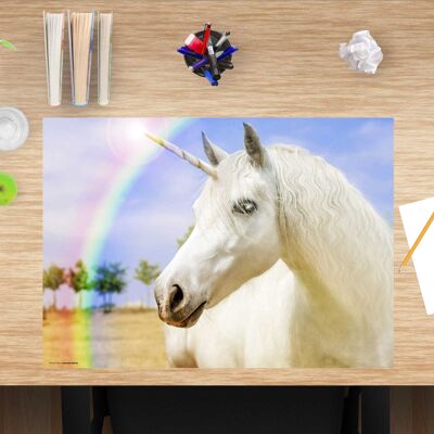 Almohadilla de escritorio de vinilo premium para niñas - Unicornio blanco - 60 x 40 cm (sin BPA)