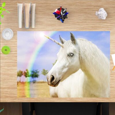 Sottomano da scrivania in vinile premium per ragazze - Unicorno bianco - 60 x 40 cm (senza BPA)