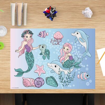 Sottomano da scrivania in vinile premium per ragazze - Mermaids Underwater - 60 x 40 cm (senza BPA)