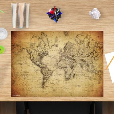 Desk pad made of premium vinyl for children and adults - vintage world map - 60 x 40 cm (BPA-free)