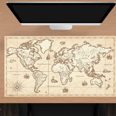 Desk pad made of premium vinyl for children and adults - retro world map - 70 x 40 cm (BPA-free)