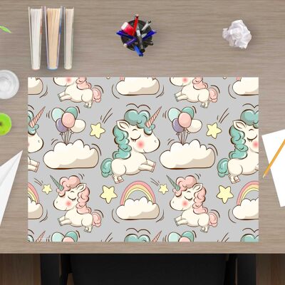 Premium Vinyl Desk Pad for Kids - Cute Unicorns - 60 x 40 cm (BPA Free)