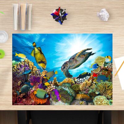 Premium Vinyl Desk Pad for Kids - Underwater World - 60 x 40 cm (BPA Free)