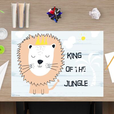 Sous-main en vinyle premium pour enfants - Roi de la jungle - 60 x 40 cm (sans BPA)