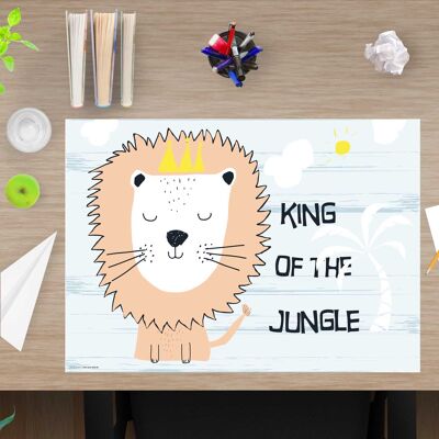 Sous-main en vinyle premium pour enfants - Roi de la jungle - 60 x 40 cm (sans BPA)