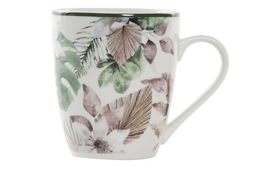 MUG PORCELANA 12X8,5X10 420ML, TROPICAL VERDE PC193632