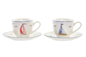 MUG SET 2 PORCELAINE 8,5X6X5 90ML VOILIERS 2 ASSORTIMENTS. PC193940 1