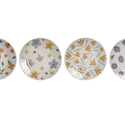 ASSIETTE PORCELAINE 19X19X2 FLEURS 4 ASSORTIMENTS. PC193951