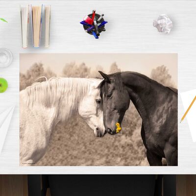 Desk pad made of premium vinyl for children and adults - horse love - 60 x 40 cm (BPA-free)
