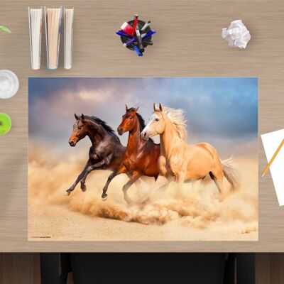 Premium Vinyl Desk Pad for Kids and Adults - Three Horses - 60 x 40 cm (BPA Free)