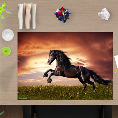 Premium Vinyl Desk Pad for Kids and Adults - Black Horse - 60 x 40 cm (BPA Free)