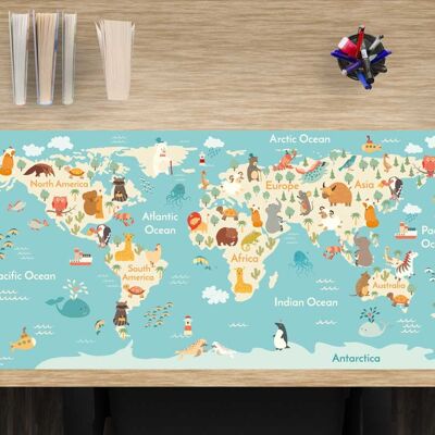 Almohadilla de escritorio de vinilo premium para niños y estudiantes - Mapa mundial - 84 x 40 cm (sin BPA)
